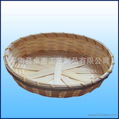 竹筐托盘|圆形竹编水果盘|广西竹工艺品生产基地|竹篮竹篓定做