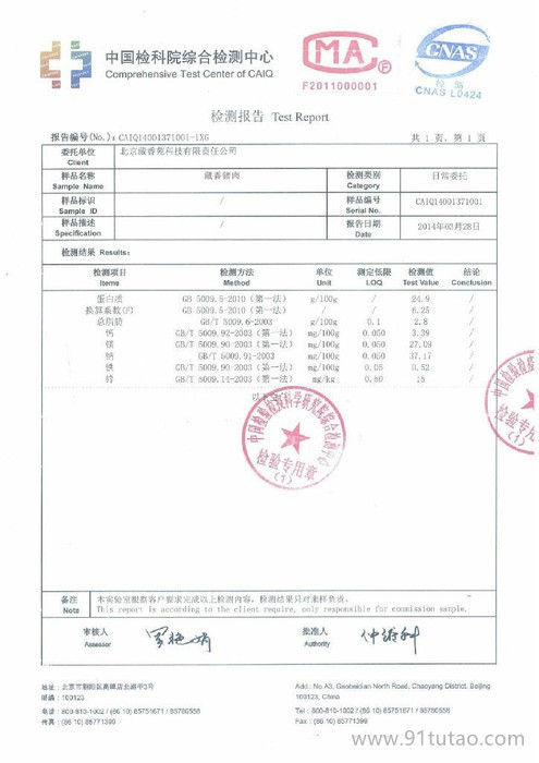 藏香猪肉检测报告。